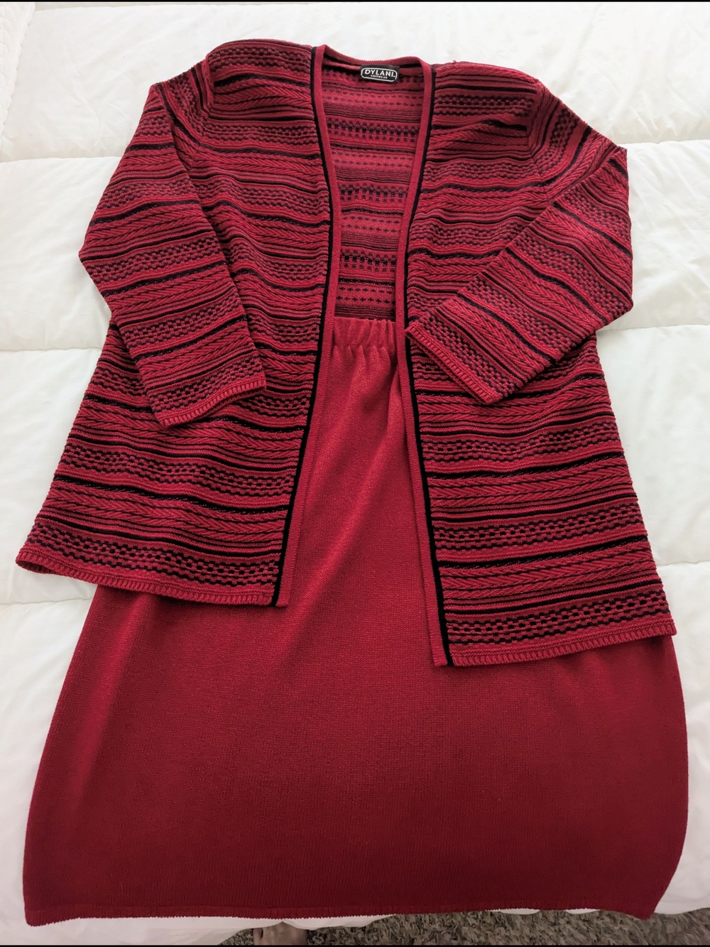 Dylani VINTAGE Red Striped Open-Front Women’s Sweater Cardigan